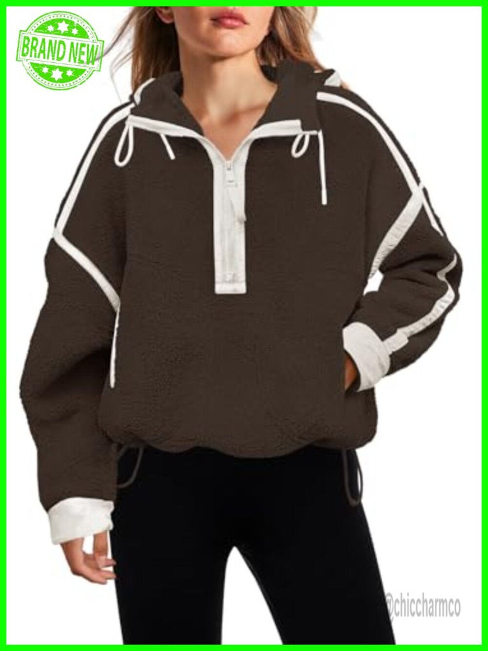 Womens Half Zip Fleece Pullover Oversized Hoodie Fuzzy Sherpa Sweatshirt